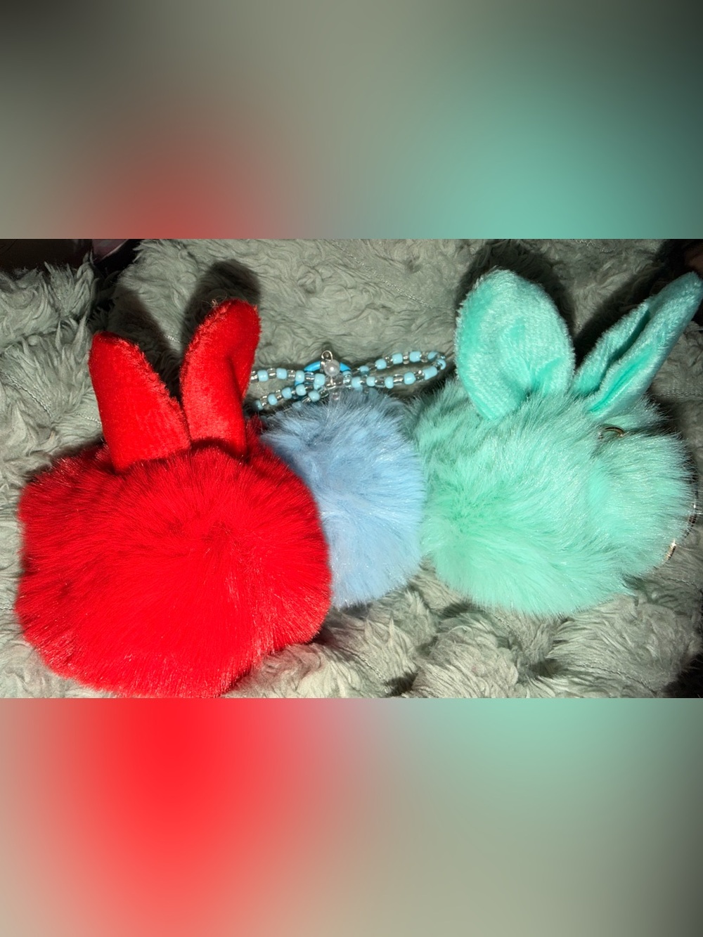 Plush Bunny Pom-Pom Bag Charm Keychain - Red, Light Blue, Mint